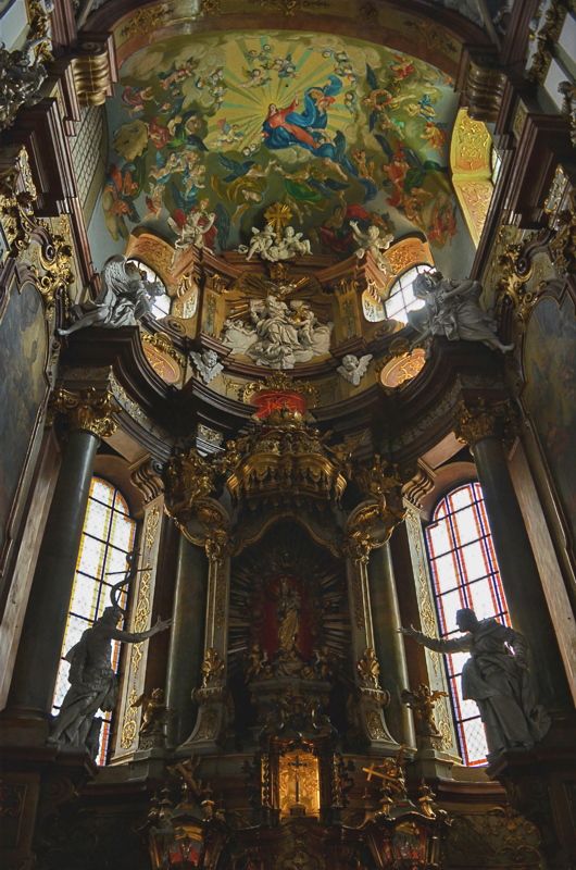 The interior of the Church of the Assumption of the Blessed Virgin Mary in Kłodzko, Poland